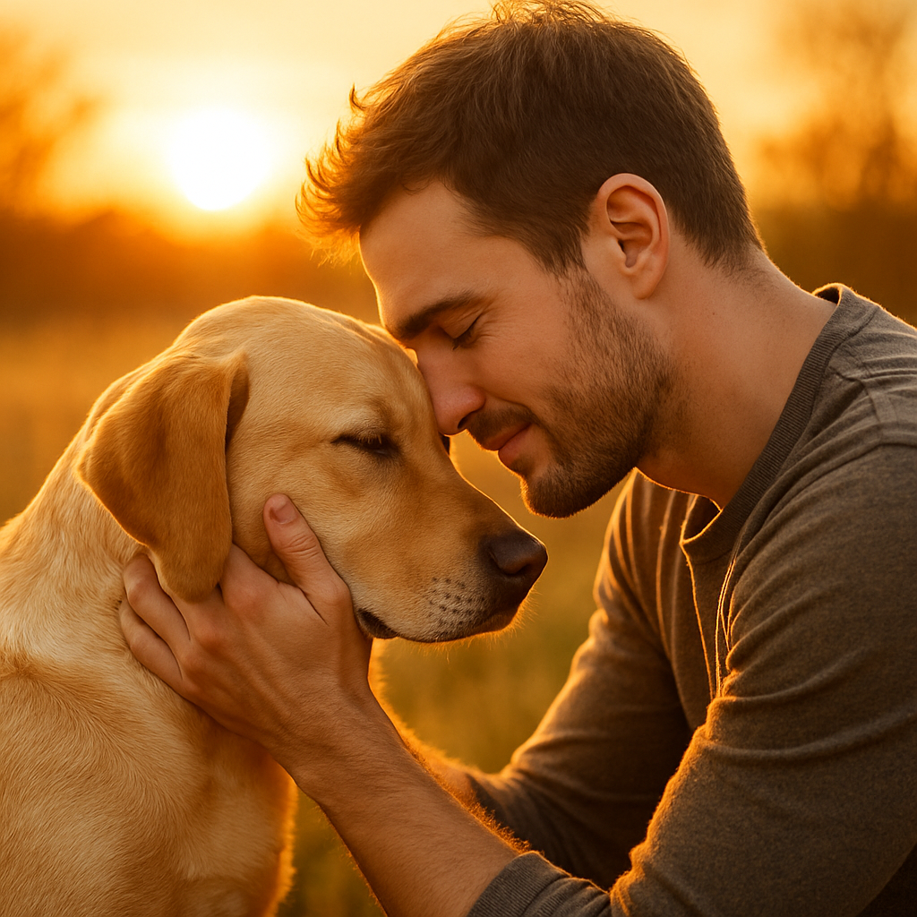 Moment de complicité entre un chien et son maître