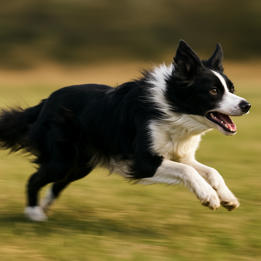 Border Collie en pleine course démontrant sa vitesse et agilité